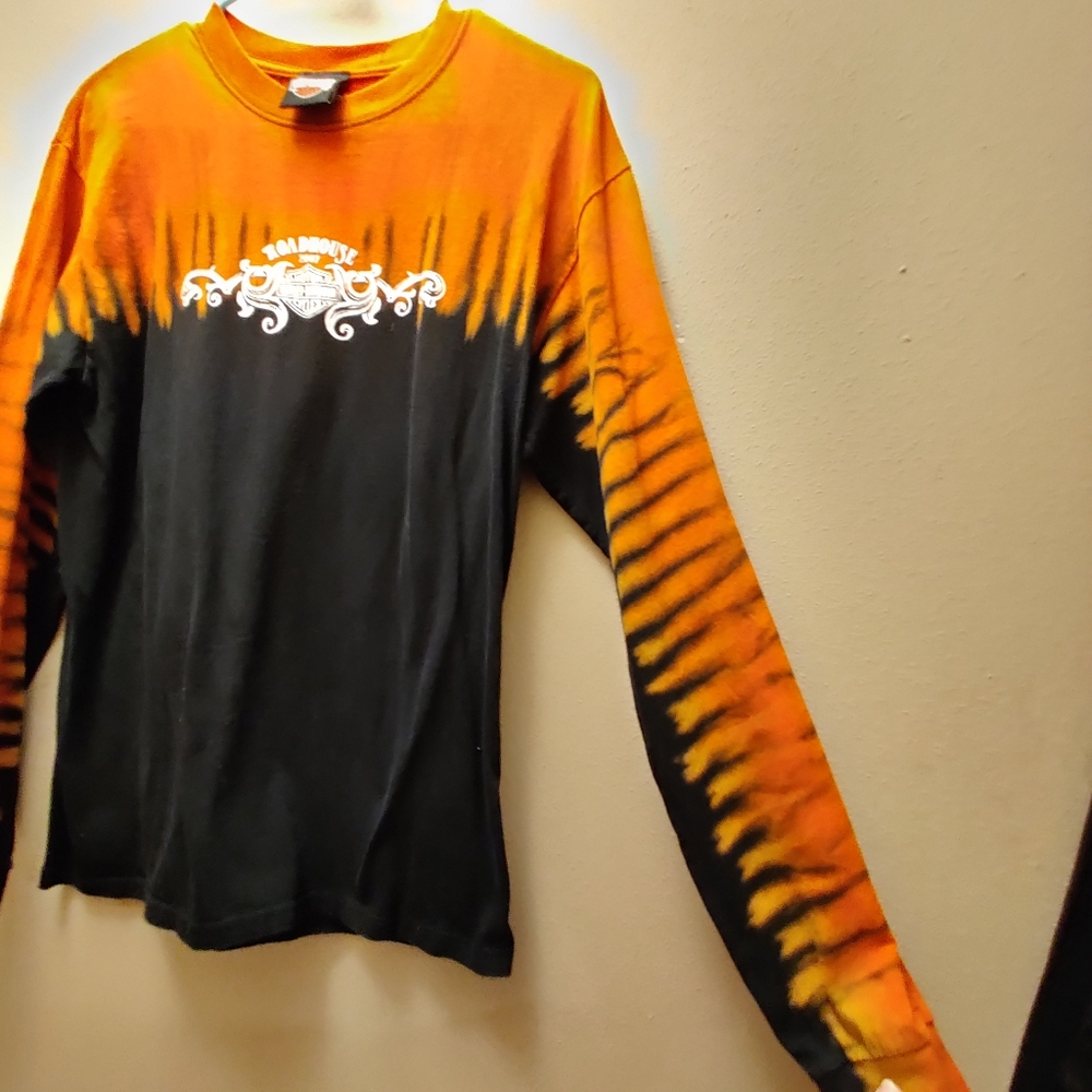 Womens Harley Davidson Orange and Black Long Sleeve Shirt Size M - Picture 5 of 8